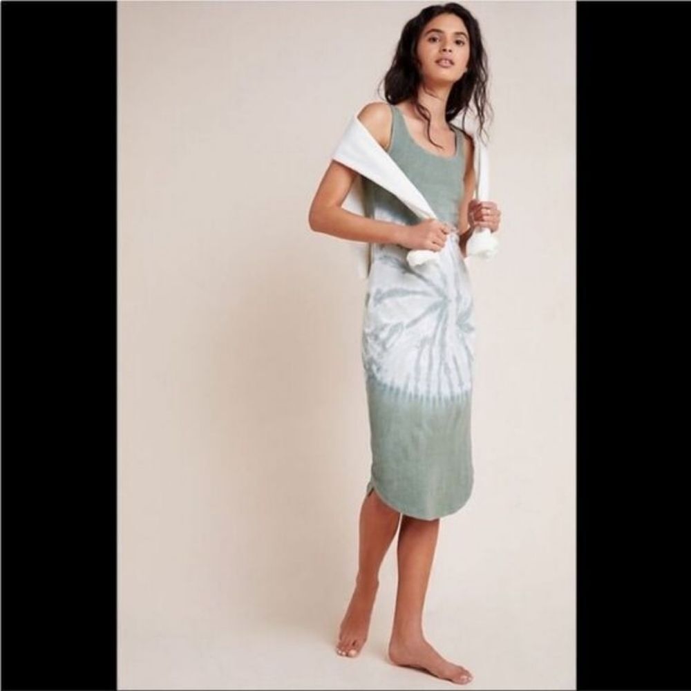 Anthropologie Saturday Sunday Green Aloe Tie Dyed Fitted‎ Midi Dress S Summer